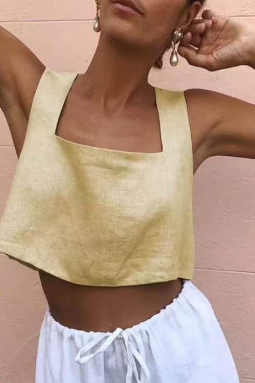 Women’s 100% Linen Sleeveless Square Neck Top