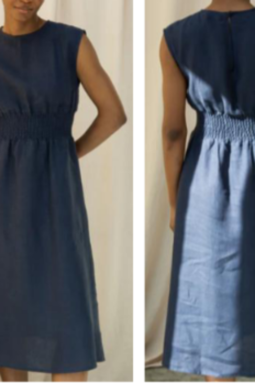 Midnight Navy 100% Pure Linen Midi Dress | Sleeveless A-Line Summer Dress