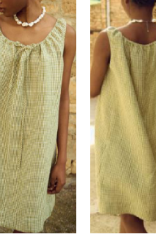 100% Pure Linen Light Green Dress | Sleeveless A-Line Midi Summer Dress