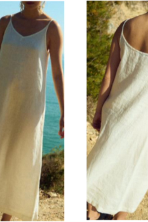 Cloud White 100% Pure Linen Maxi Dress | Sleeveless A-Line Sun Dress