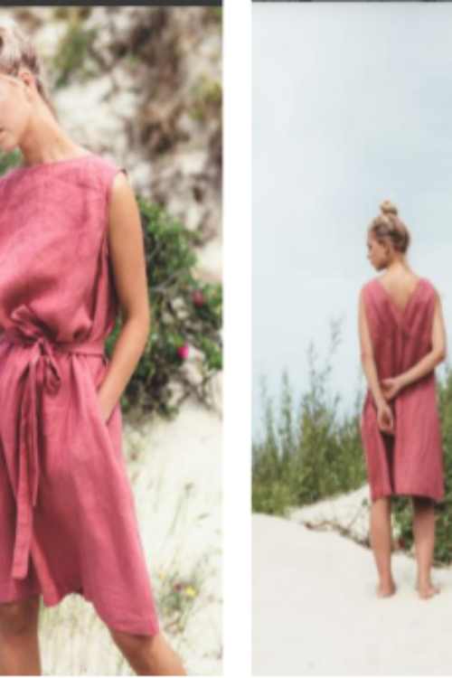 Premium 100% Pure Linen Rose Pink Dress | Sleeveless A-Line Midi Dress