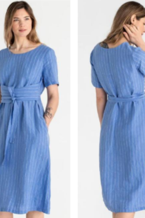 Amaari London Women’s Textured Ribbed Midi Dress – Cornflower Blue