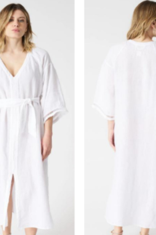 Amaari London Women’s Textured Ribbed Kimono Midi Dress – Cream White