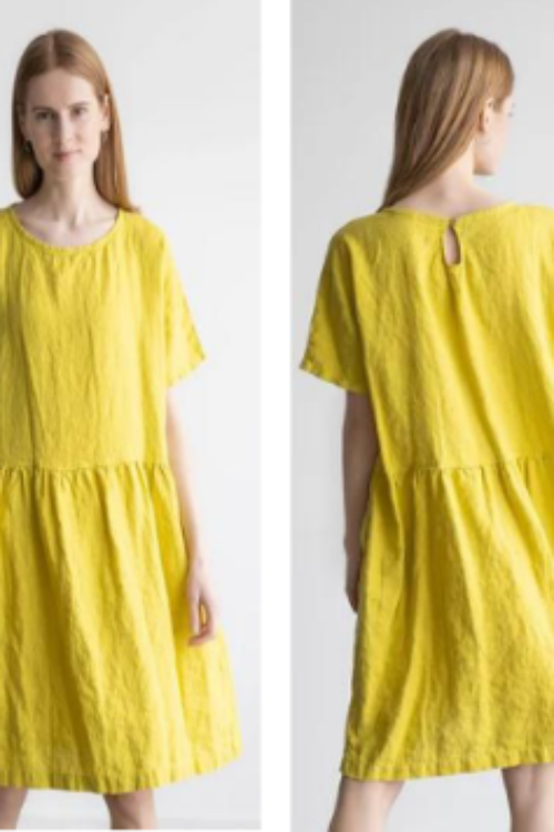Amaari London Women’s Textured Ribbed Shift Dress – Pastel Yellow