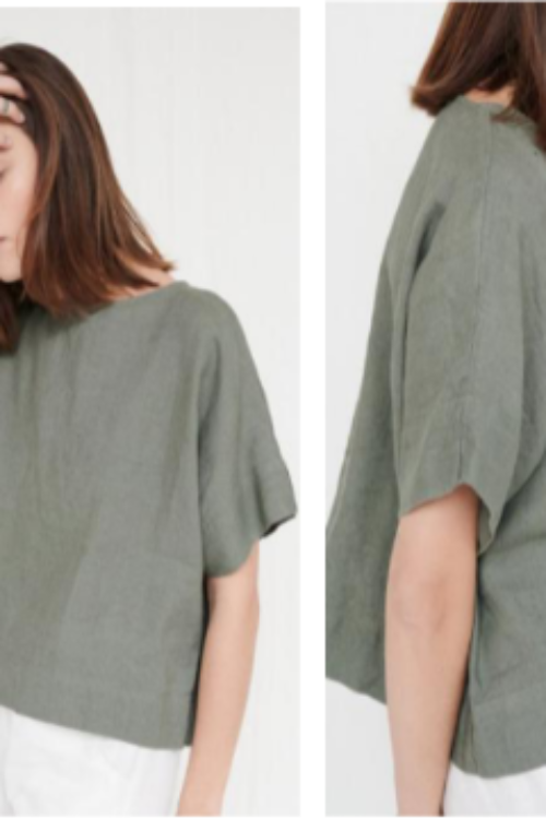 Amaari London Women’s Linen-Look Short-Sleeve Top – Sage Green