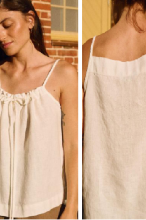 Luxury 100% Pure Linen White Top | Sleeveless Spaghetti Strap Blouse