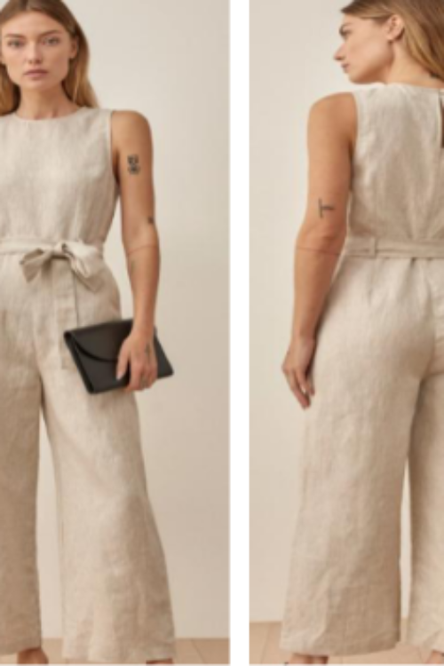 Premium 100% Pure Linen Beige Jumpsuit | Sleeveless Wide Leg Jumpsuit