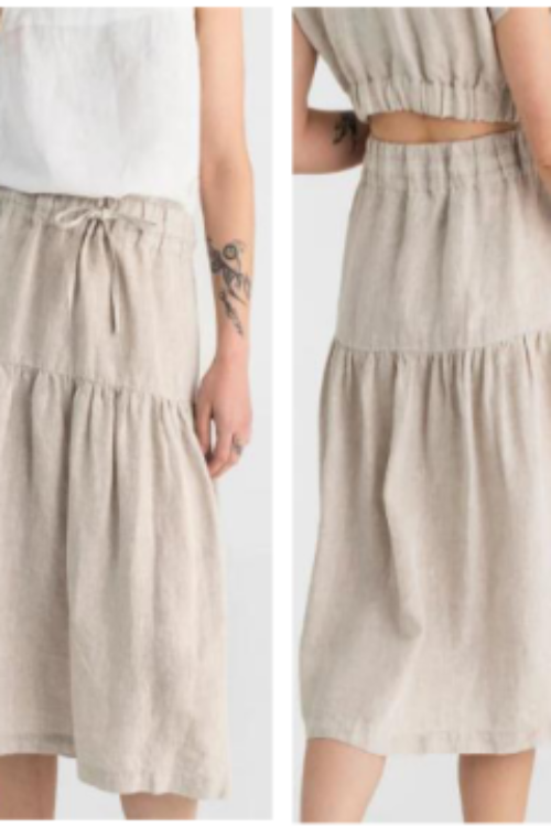 Luxury 100% Pure Linen Beige Co-ord Set | Elegant Crop Top & Midi Skirt Set