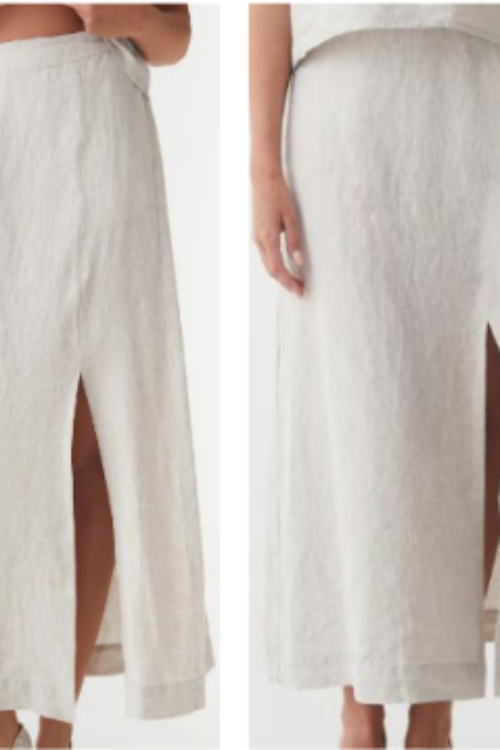 Premium 100% Pure Linen Beige Skirt | High Slit A-Line Maxi Skirt
