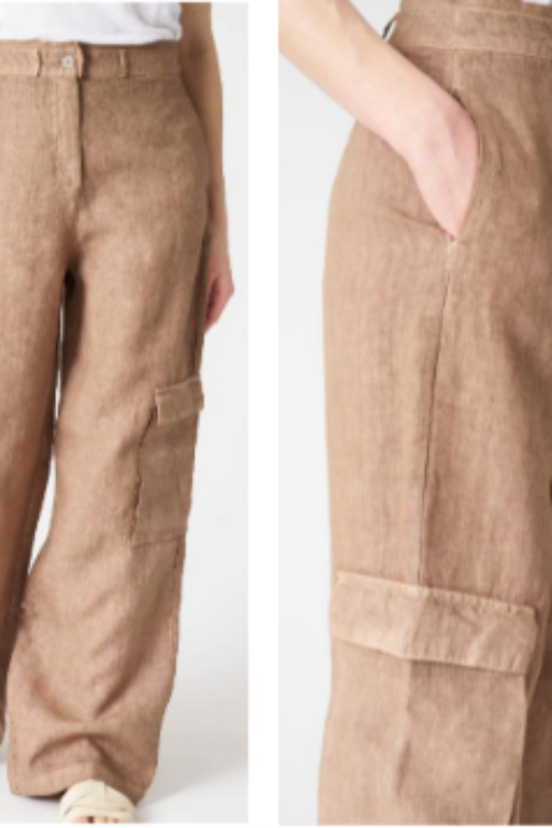 Luxury 100% Pure Linen Cargo Pants | Elegant Wide Leg Utility Trousers