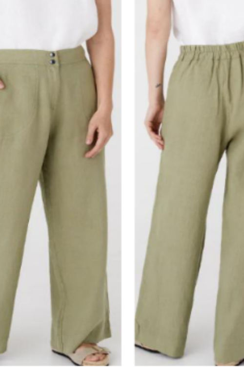 Premium 100% Pure Linen Sage Green Pants | Wide Leg Summer Trousers