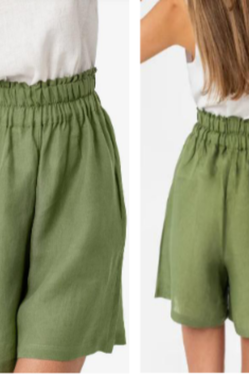 Soft Olive 100% Pure Linen Shorts | Breezy Wide Leg Summer Shorts