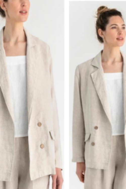 Premium 100% Pure Linen Blazer Suit Set | Women’s Casual Double Breasted Blazer & Trousers Set