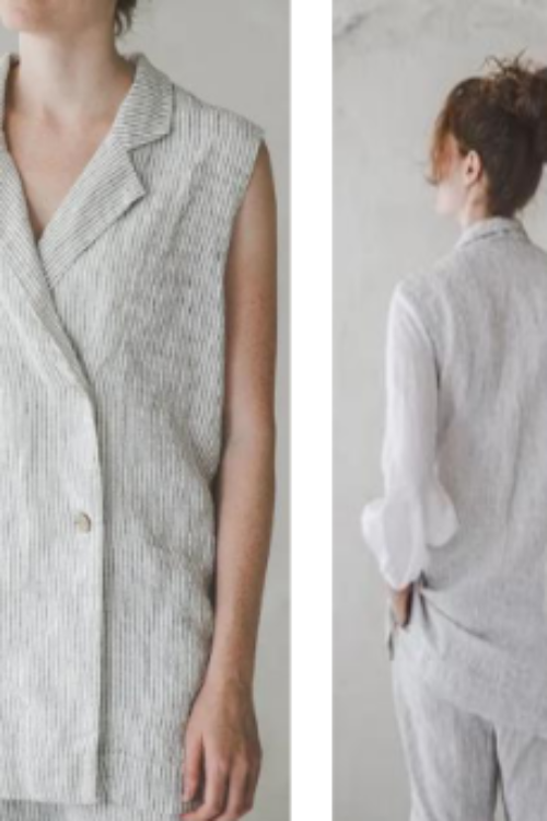 Luxury 100% Pure Linen Long Vest | Elegant Sleeveless Double Breasted Waistcoat