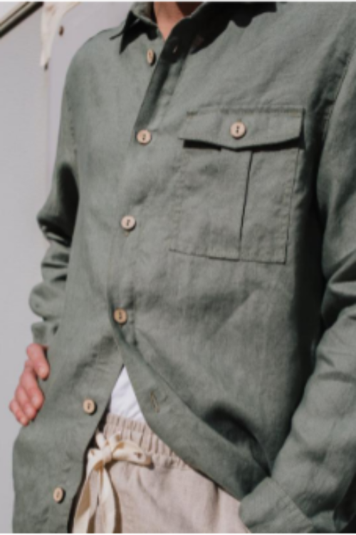 Soft Olive 100% Pure Linen Shirt | Men’s Long Sleeve Casual Summer Button-Up