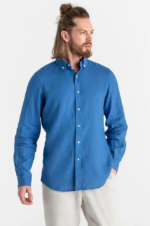 Luxury 100% Pure Linen Indigo Shirt | Men’s Elegant Long Sleeve Button-Up