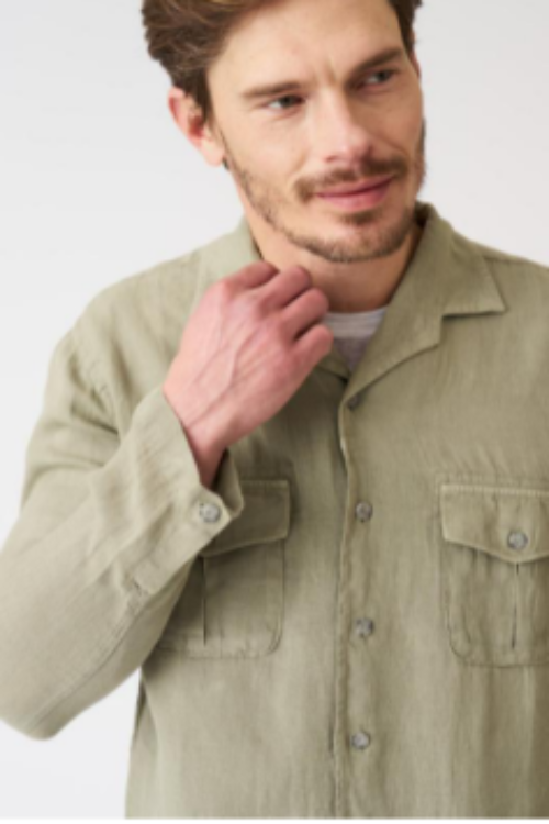Premium 100% Pure Linen Sage Green Shirt | Men’s Casual Utility Long Sleeve Button-Up