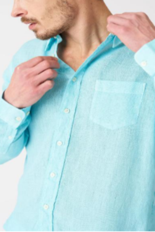 Soft Mint Blue 100% Pure Linen Shirt | Men’s Breezy Casual Summer Button-Up