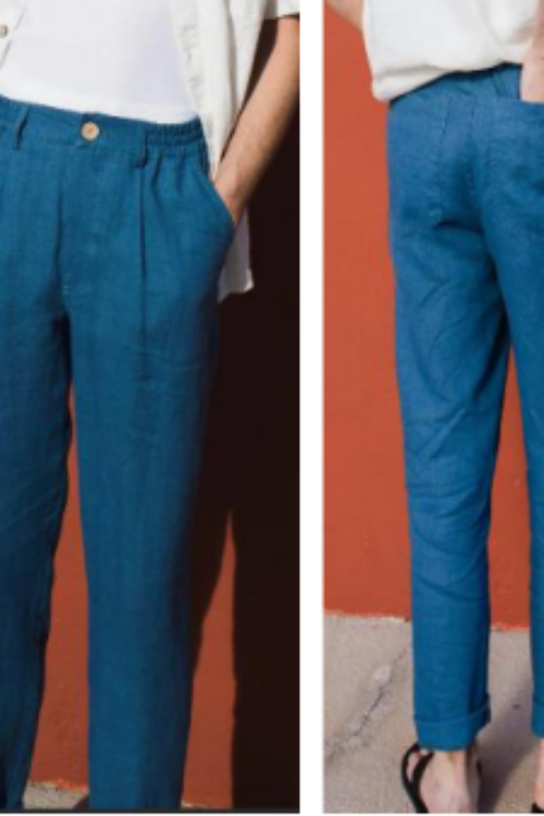 Soft Ocean Blue 100% Pure Linen Pants | Breezy Wide Leg Summer Trousers