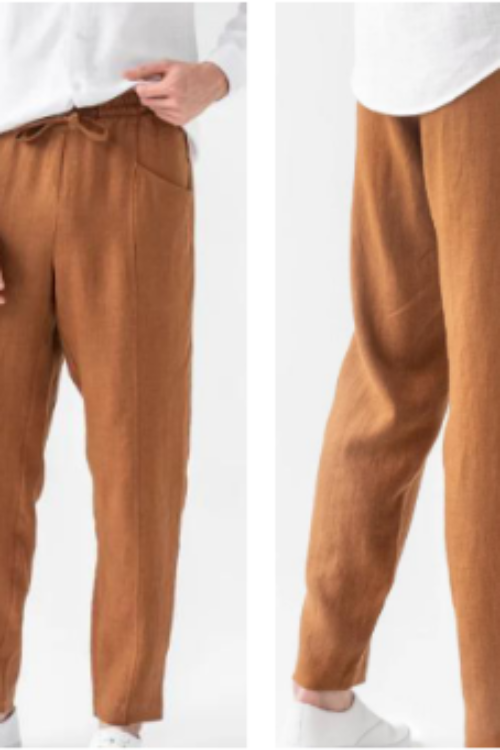Premium 100% Pure Linen Brown Trousers | Casual Wide Leg Summer Pants