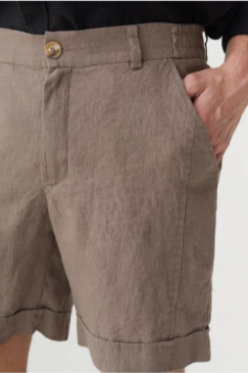 Premium 100% Pure Linen Khaki Shorts | Men’s Casual Tailored Summer Shorts