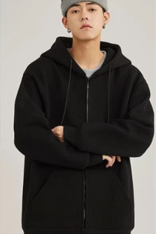 Midnight Black Zip-Up Hoodie Jacket | Men’s Soft Cozy Casual Layer