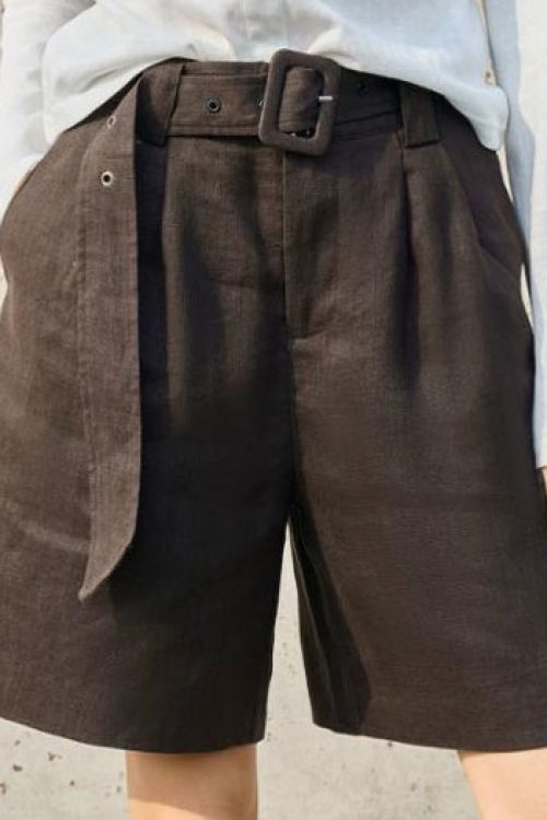 Women’s 100% Linen Belted Bermuda Short