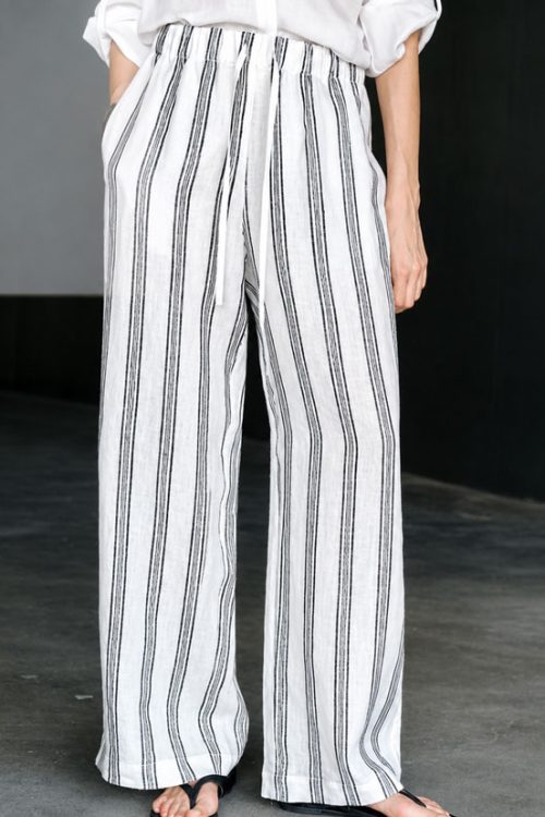 Women’s Striped Wide Leg Linen Trousers