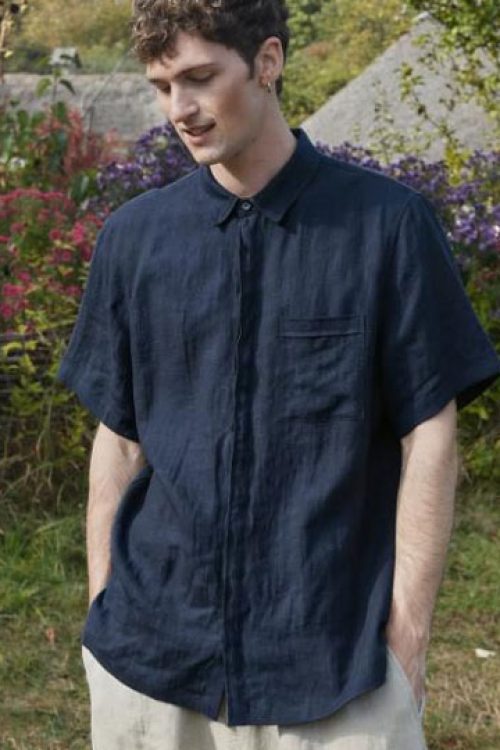 Men’s 100% Linen Short Sleeve Button-Up Shirt
