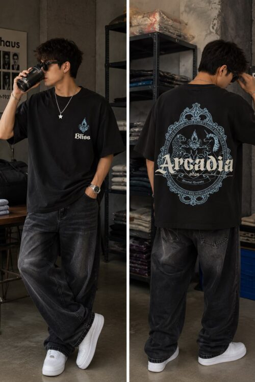 Amaari London Men’s Arcadia Graphic Oversized Streetwear T-Shirt – Washed Black