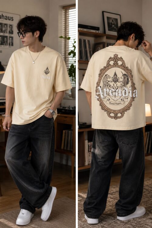 Amaari London Men’s Vintage Print Streetwear Oversized Tee – Off-White