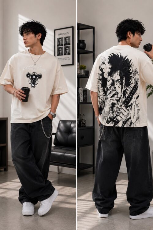 Amaari London Men’s “Lord of Destruction” Anime Graphic Oversized T-Shirt – Sage Grey